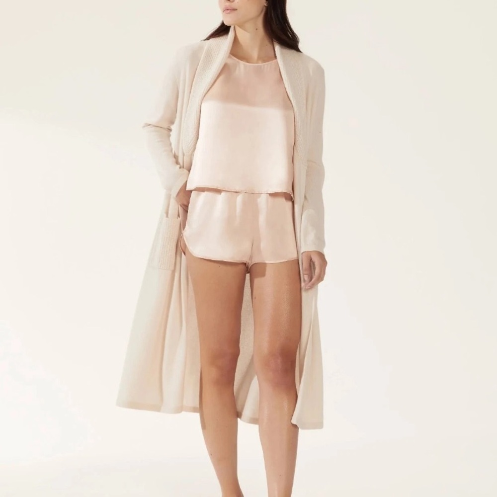 Italic Misha 100% Cashmere Long Cardigan robe off white cream S/M NWT No Tie